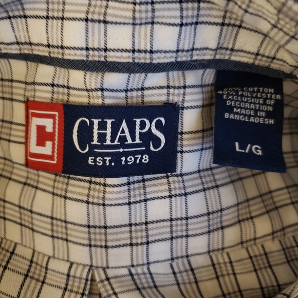 Chaps Classic White and Black Checkered Shirt - Large - Picture 4 of 5